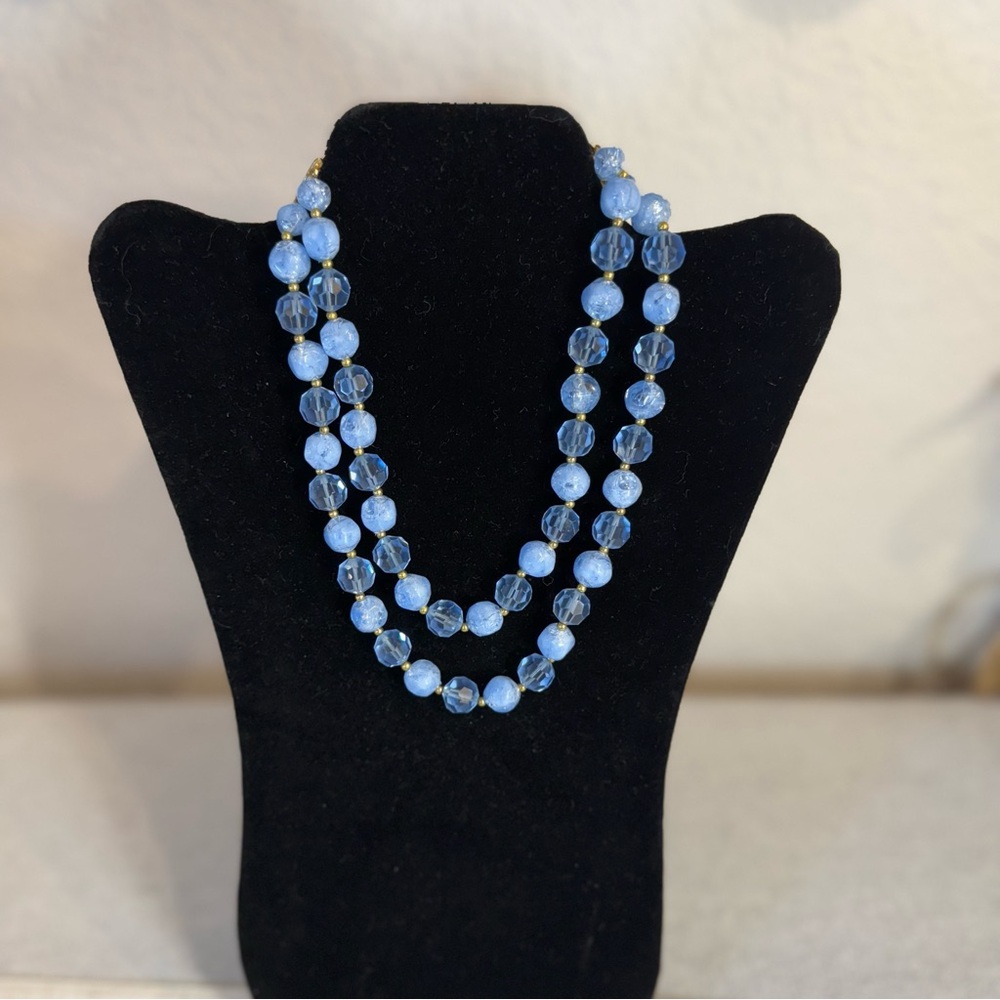 Lisner Double Strad “Robin's Egg" or "Powder Blue"‎ beaded necklace. 1950’s. 18”